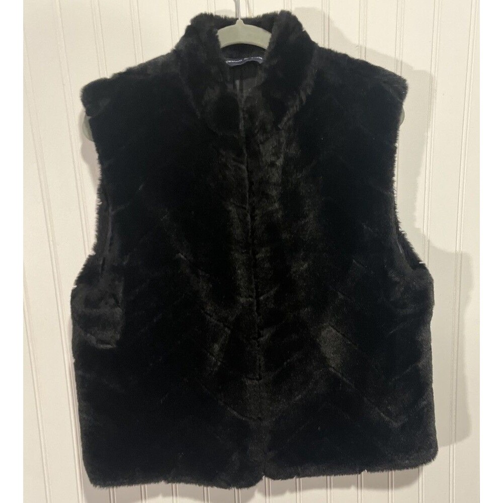 Preston & York Women’s Black Chevron Faux Fur Lined Zip Up Vest Size Medium